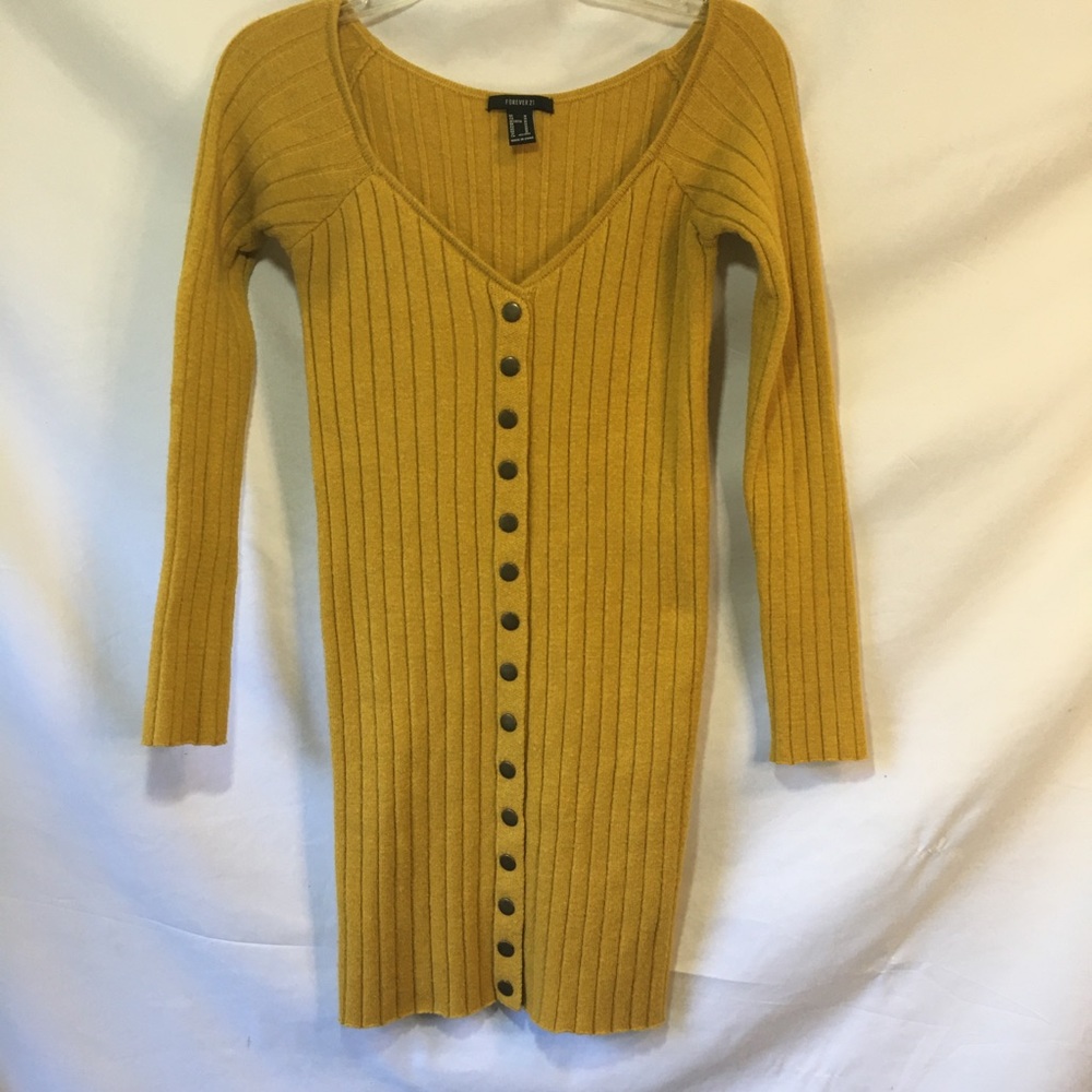 Forever 21 Gold Ribbed Sweater Dress